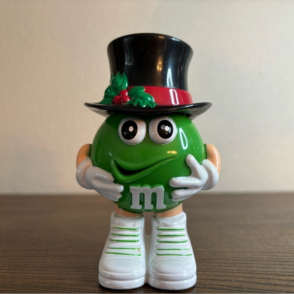 Vintage Green M&M Christmas Figurine with Top Hat